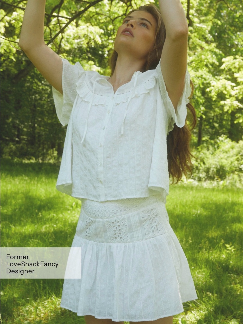 Women's White Ruffle-Trim Button Front Blouse